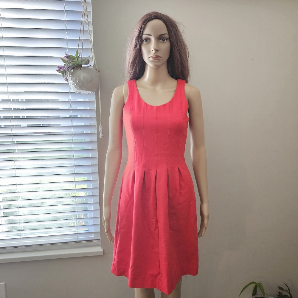 J Crew red skater Midi dress sleeveless fit and Flare pleated